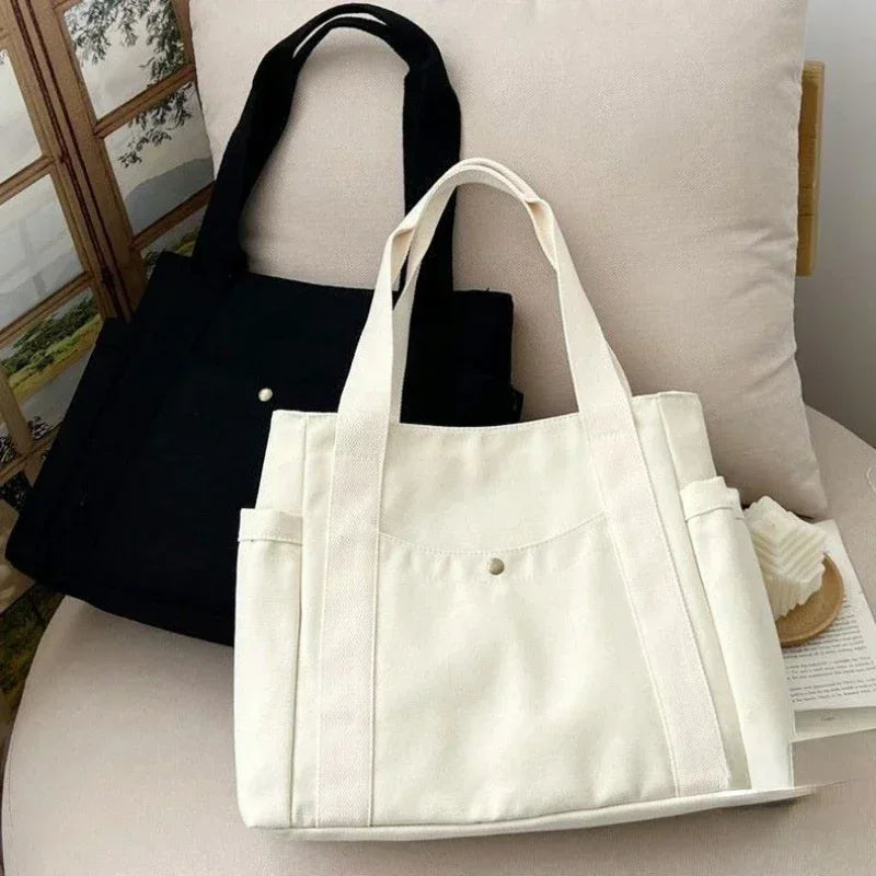 Canvas Bag for Women 2024 New Trendy Large Capacity Black Shoulder Bag Student Ins Casual Books Tote Pouch