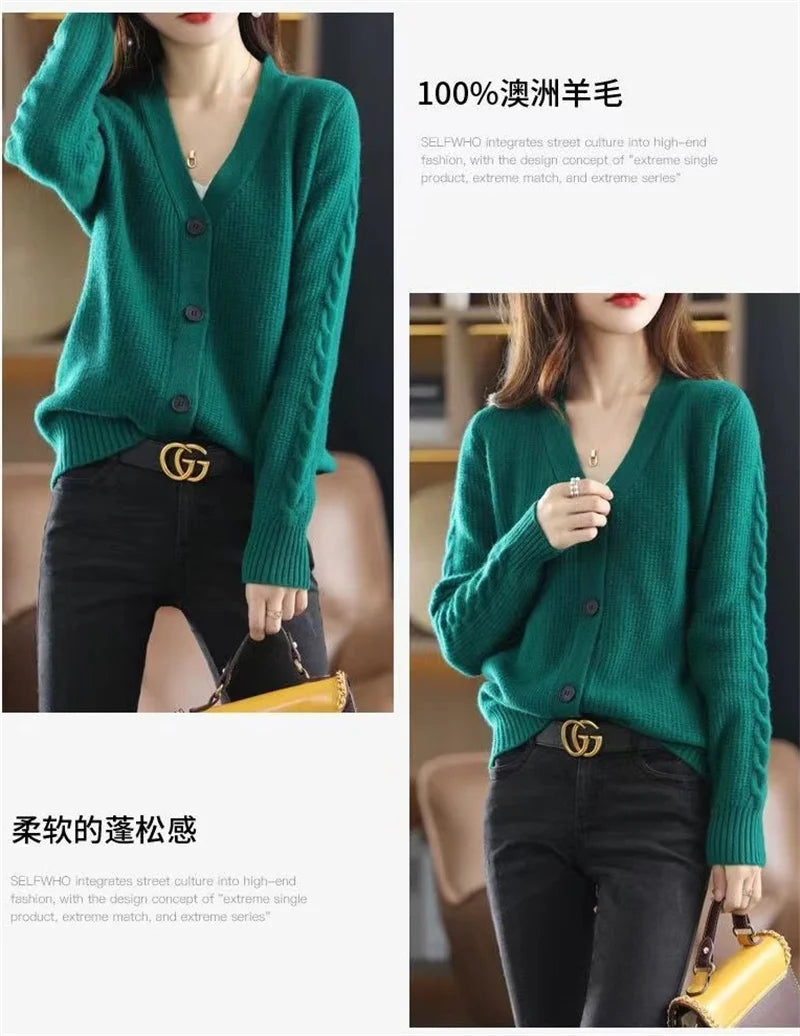 NewFall Fashion V Neck Women Knitted Sweater Cardigan Long Sleeve Soft Slim Sweater Outwear Femlae Solid Casual Knitted Sweater - reetell