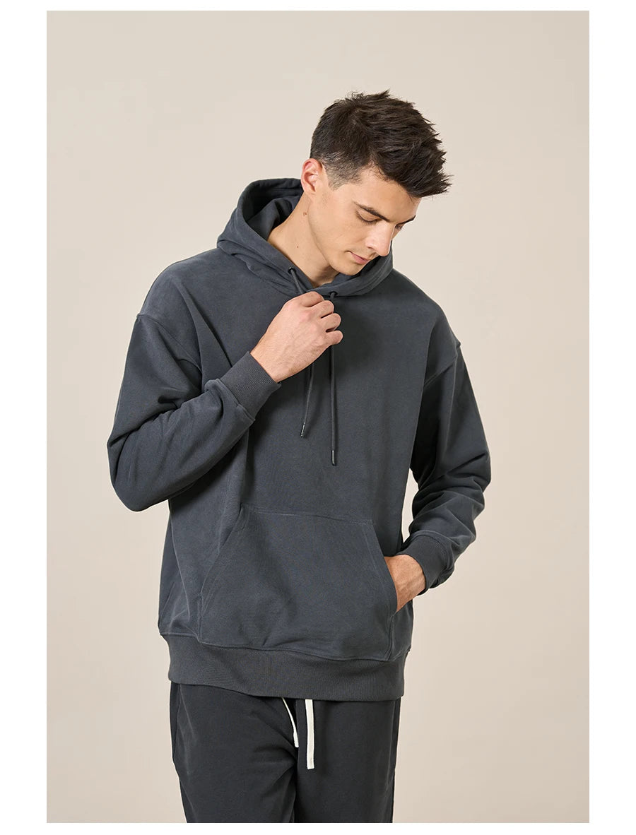 SIMWOOD 2024 Autumn New New Hooded Hoodies Men Thick 360g Fabric Solid Basic Sweatshirts Quality Jogger Texture Pullovers - reetell