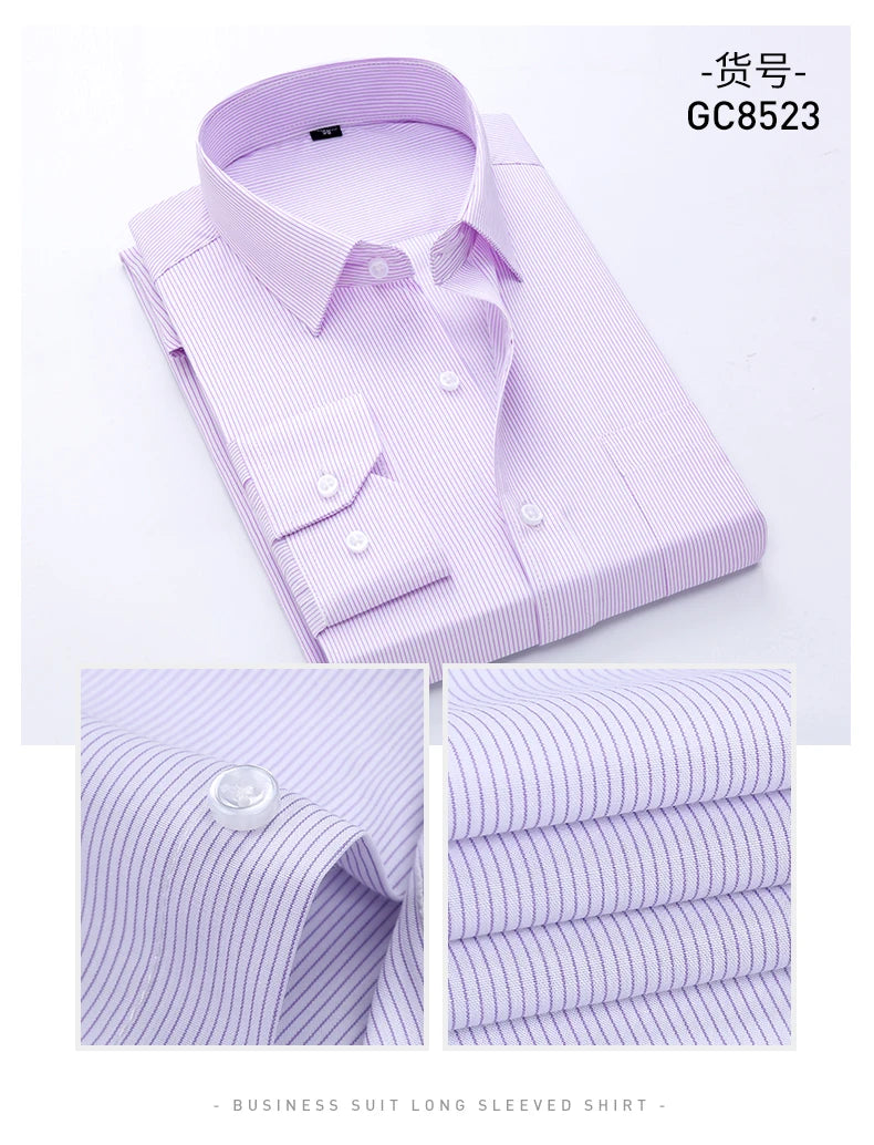 Business Anti-wrinkle Non-ironing Long-sleeved Shirt Men's Formal Plaid Stripe Cotton Classic Workplace Office Tooling