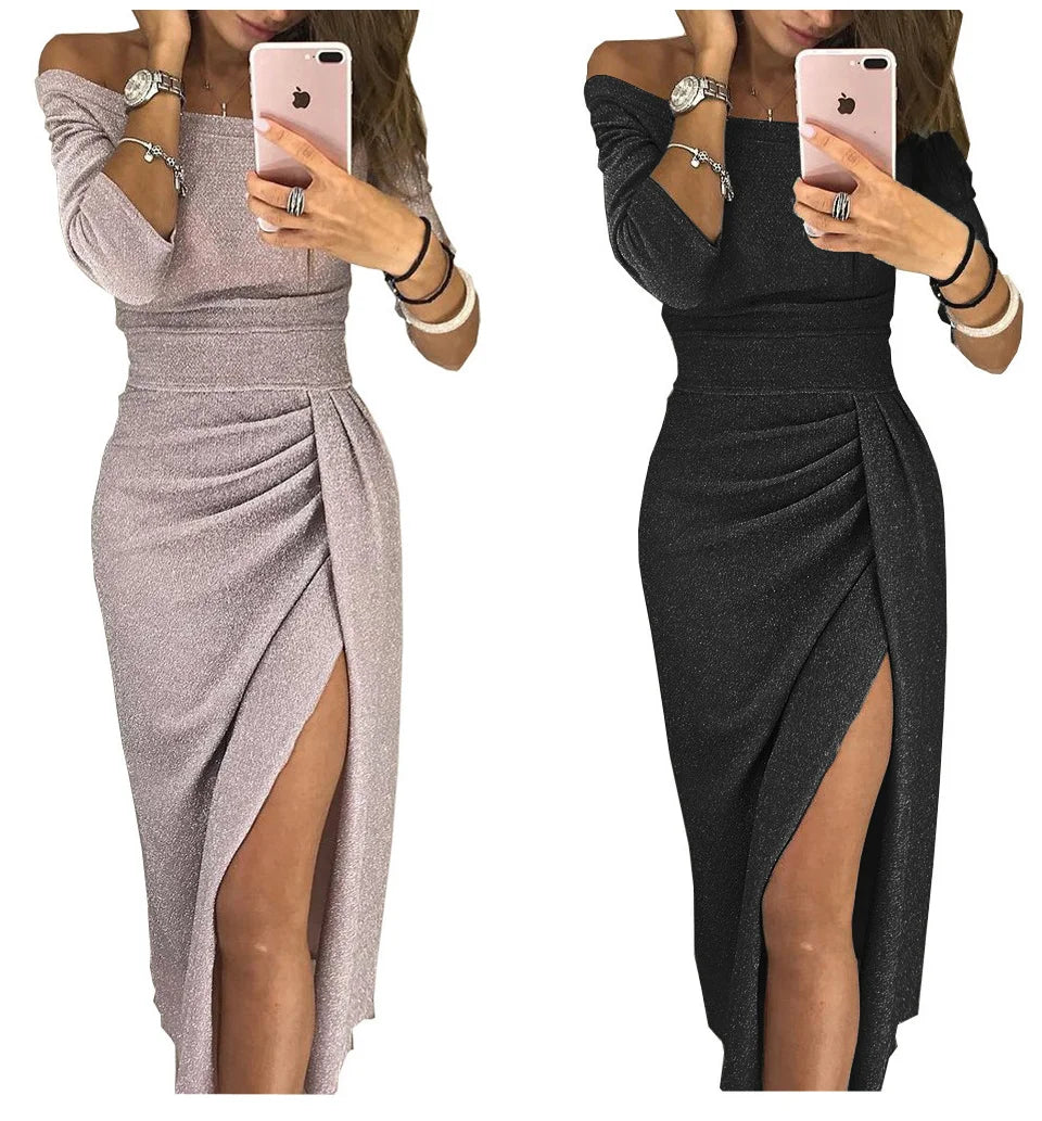 Spring Summer Women Clothes 2022 Elegant Long Dress Sexy Club Dress Evening Party Women Dresses Off Shoulder High Waist Vestido - reetell