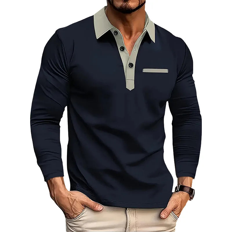 Spring and Autumn Men's Long sleeved Polo Shirt business casual Fashion Classic lapel neck Shirt European and American plus size