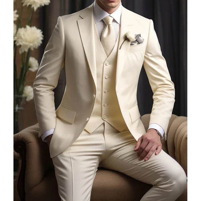 Elegant Wedding Men's Suits  Blazer Slim Fit 3 Pcs Jacket Pants Vest Luxury Costume Homme Formal Party Male Clothing - reetell