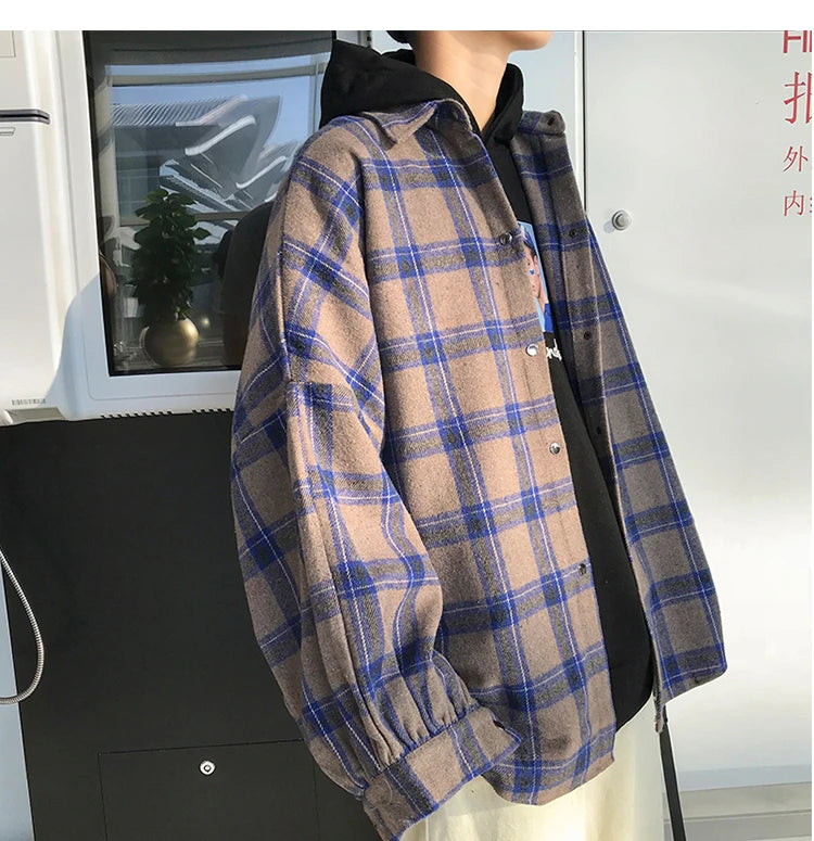 LAPPSTER-Youth  Long Sleeve Winter Y2k Streetwear Fleece Shirts Flannel Harajuku Plaid Shirt Vintage Korean Fashions Clothes