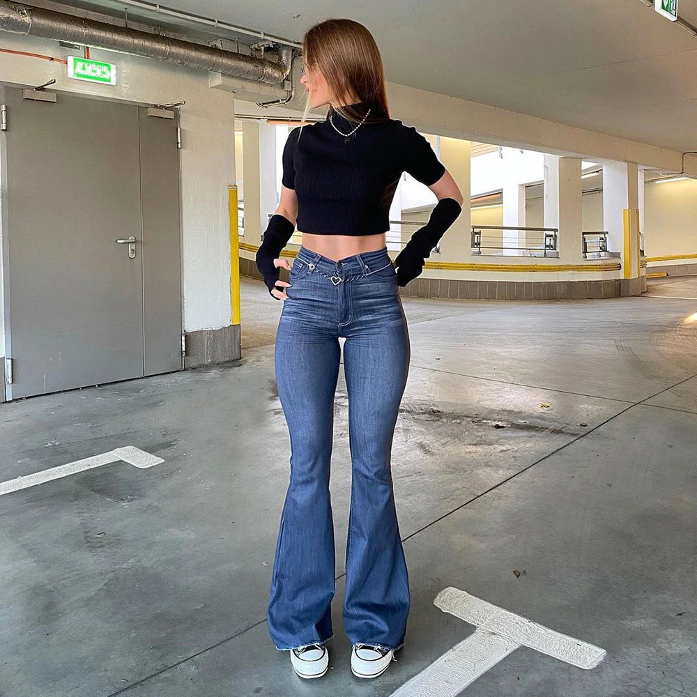 Spring Autumn Thin Fashion Y2K Blue Jeans Women High Waist Stretch Jeans Femme Trousers Vintage Casual Comfort Denim Flare Pants - reetell