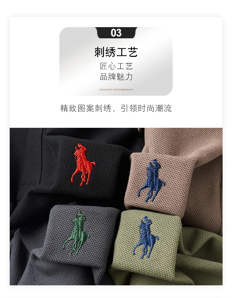 Luxury Brand Embroid Men's Polo Shirt 100Cotton Horse Pattern Half Sleeve Breathable T-Shirt Summer Korean Business Casual Men's