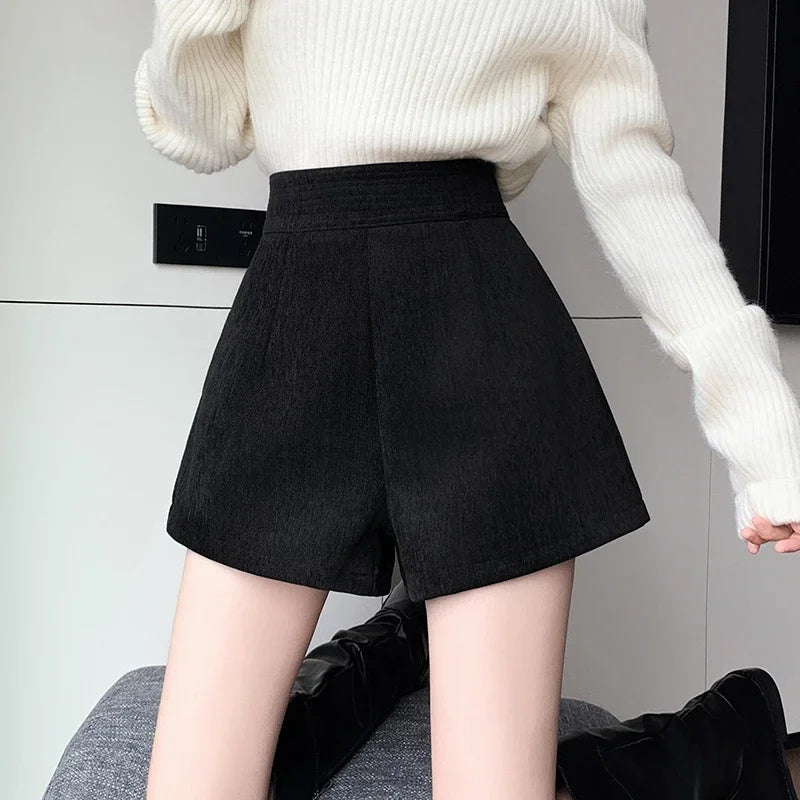 Fashion New Autumn Office Lady Womens Shorts Apricot Black Shorts Women High Waist Short Mujer Shorts for Women D28 - reetell