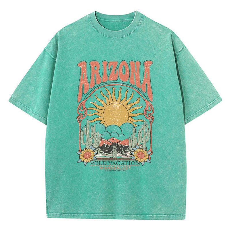 Fashion Women Cotton Washed T-Shirt Beautiful Arizona Wildlife Vacation Invites You Print Tops Casual Loose Tees Vintage Clothes - reetell