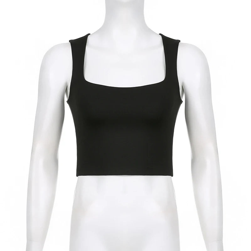 Sleeveless  Collar Crop Top Women Tank Tops Casual   Y2K  Summer 2024  Black T Shirts Sexy - reetell