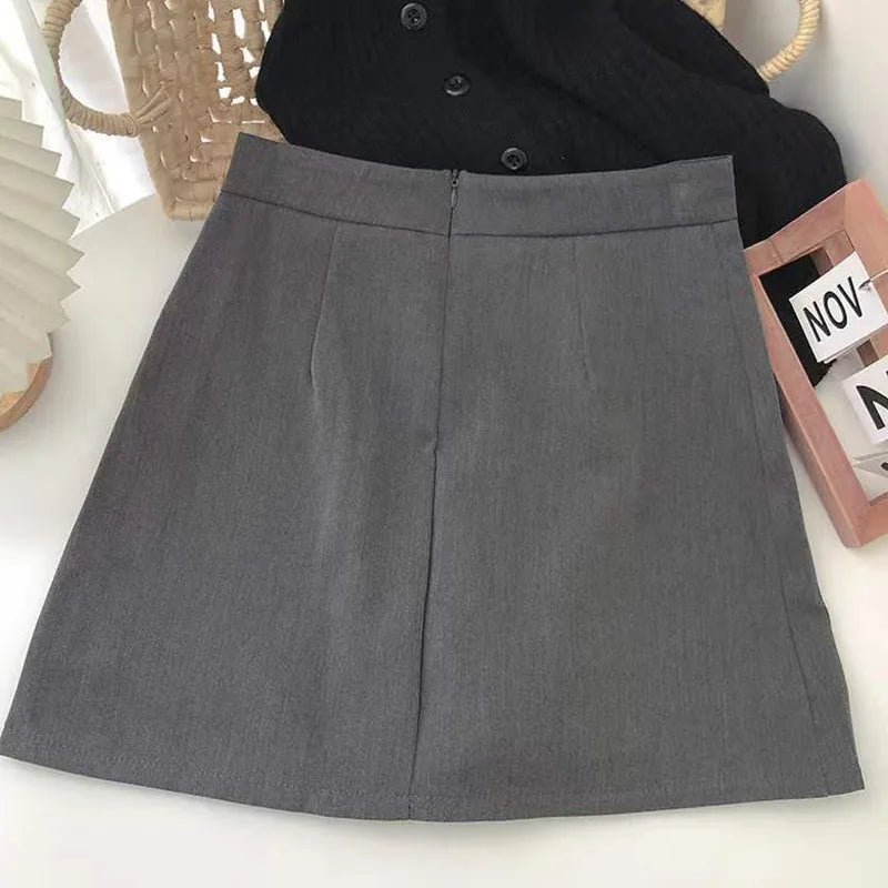 Lucyever Black Gray Women Skirts A-Line Korean Style High Waist Split Mini Skirt Woman Simple Casual Office Shorts Skirts Female - reetell