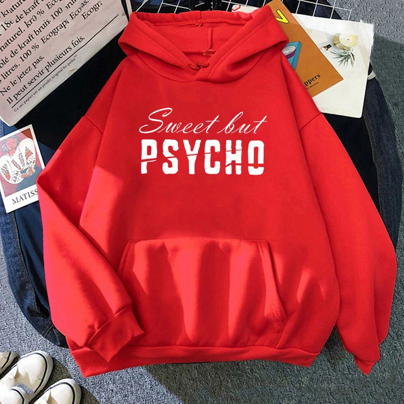 Sweet But Psycho Printed Long Sleeve Pullover Hoodies For Women And Men Couple Casual Sweatshirts Autumn Winter Plus Size Hoodie - reetell