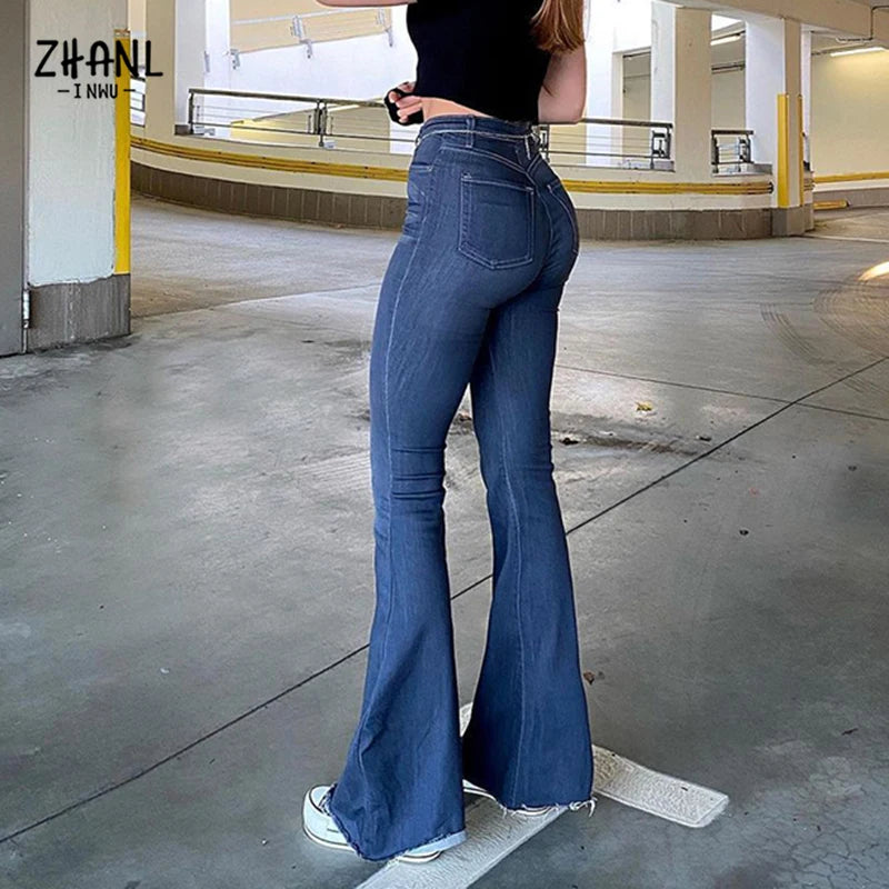 Spring Autumn Thin Fashion Y2K Blue Jeans Women High Waist Stretch Jeans Femme Trousers Vintage Casual Comfort Denim Flare Pants - reetell