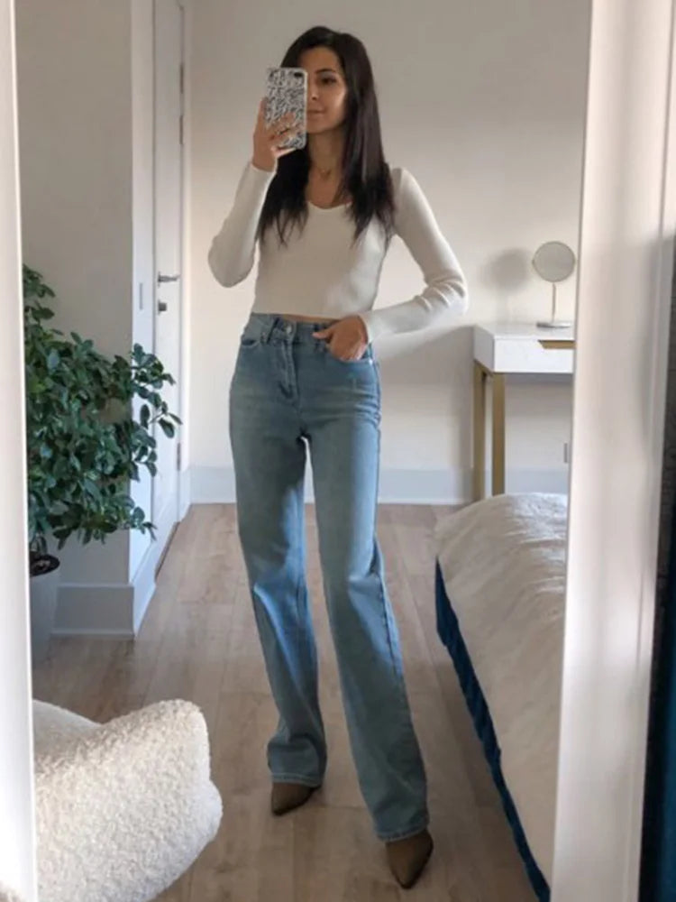 MiuKoMiYa Wide Leg Pink Jeans For Women High Waist Gray Full Denim Pants Straight Vintage Jean Women 2023 Fashion Denim Trousers - reetell