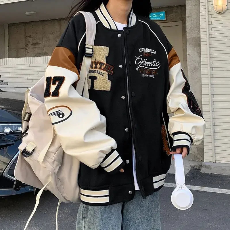 Deeptown Vintage Bomber Jacket Women Harajuku Varsity Baseball Jackets Korean Fashion College Uniform Oversized Streetwear Y2k