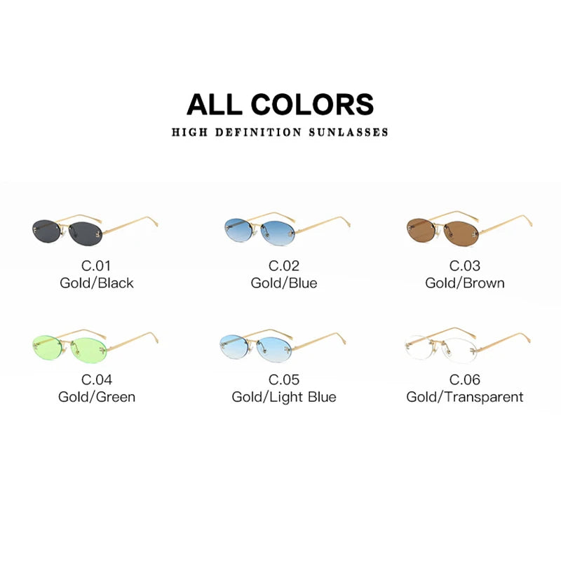 Retro Letter Oval Sun Glasses Fashion Women's Sunglasses Women Luxury Quality Cat Eye Sun Glasses Rimless Eyewear  Rimless - reetell