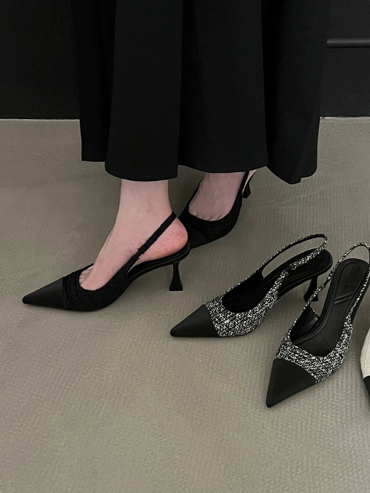 Women Summer Shoes 2023 New Low Heels Slingbacks Shoes for Women Fashion Pointed Slender Heel Pumps Shoes Back Empty Toe Sandals