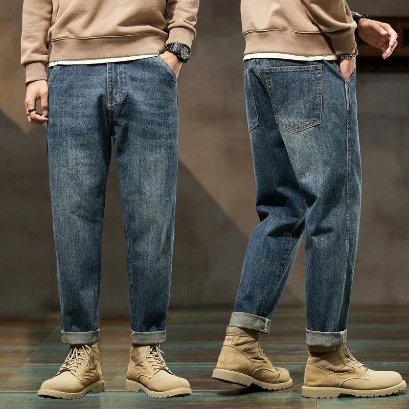 KSTUN Jeans Men Loose Fit Blue Baggy Jeans Fashion Spring And Autumn Wide Leg Pants Denim Trousers Men's Clothing Harem Pants - reetell