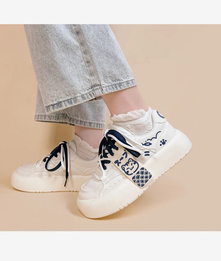 Amy and Michael Original Design Trendy White Chunky Sneakers Kawaii Girls Students Casual Tennis Shoes Women Comfort Trainers