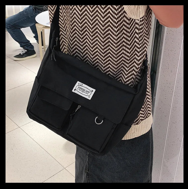 Korean Ulzzang Messenger Bag Women New 2023 Nylon Bags Multipockets Crossbody Bags For Women School Book Shoulder Bag Girls Sac - reetell