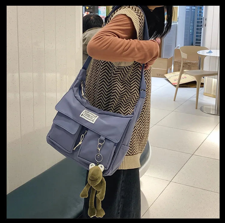 Korean Ulzzang Messenger Bag Women New 2023 Nylon Bags Multipockets Crossbody Bags For Women School Book Shoulder Bag Girls Sac - reetell