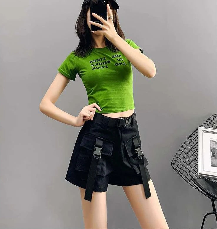 Boxer Women's Cargo Shorts with Pockets Female Short Pants Wide High Waist Korean Style Aesthetic Design Harajuku Fashion Cheap - reetell