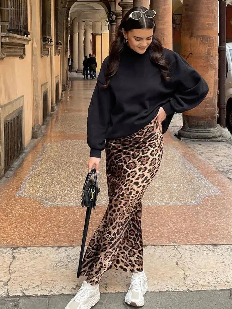 ASDS 2024 Women Fashion Leopard Print Skirt Vintage High Waist Midi Skirts Elegant Women Summer Casual Streetwear Skirt - reetell