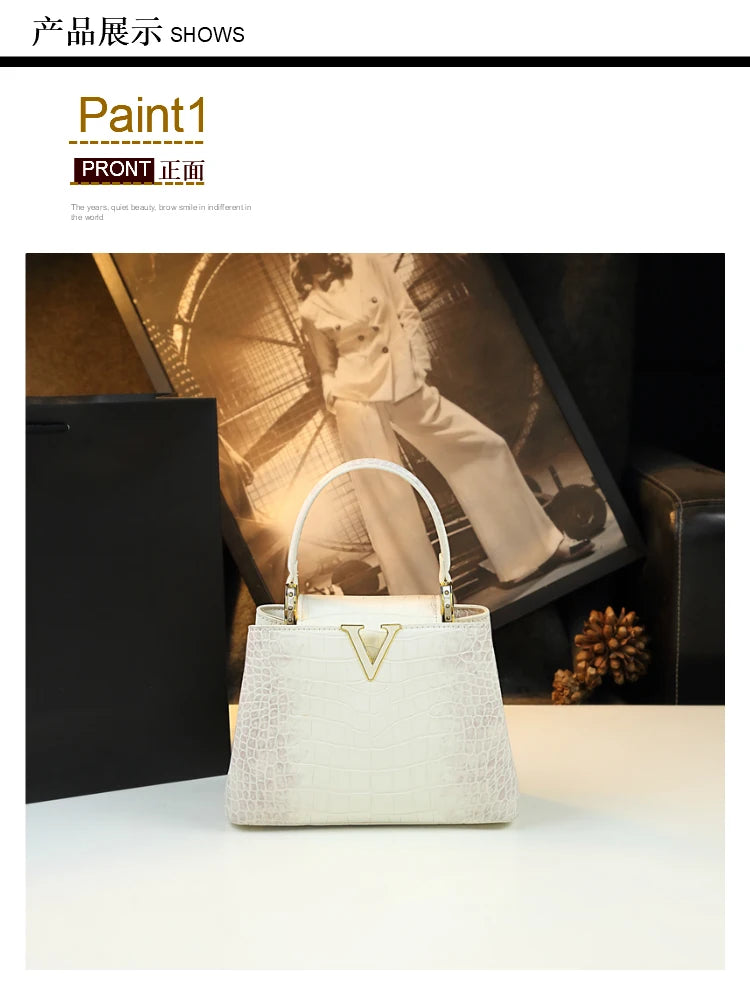 Luxury Fashion White Leather Women Handbags 2024 New Female Small Shoulder Messenger Bag Crocodile Pattern Portable Shell Bags - reetell