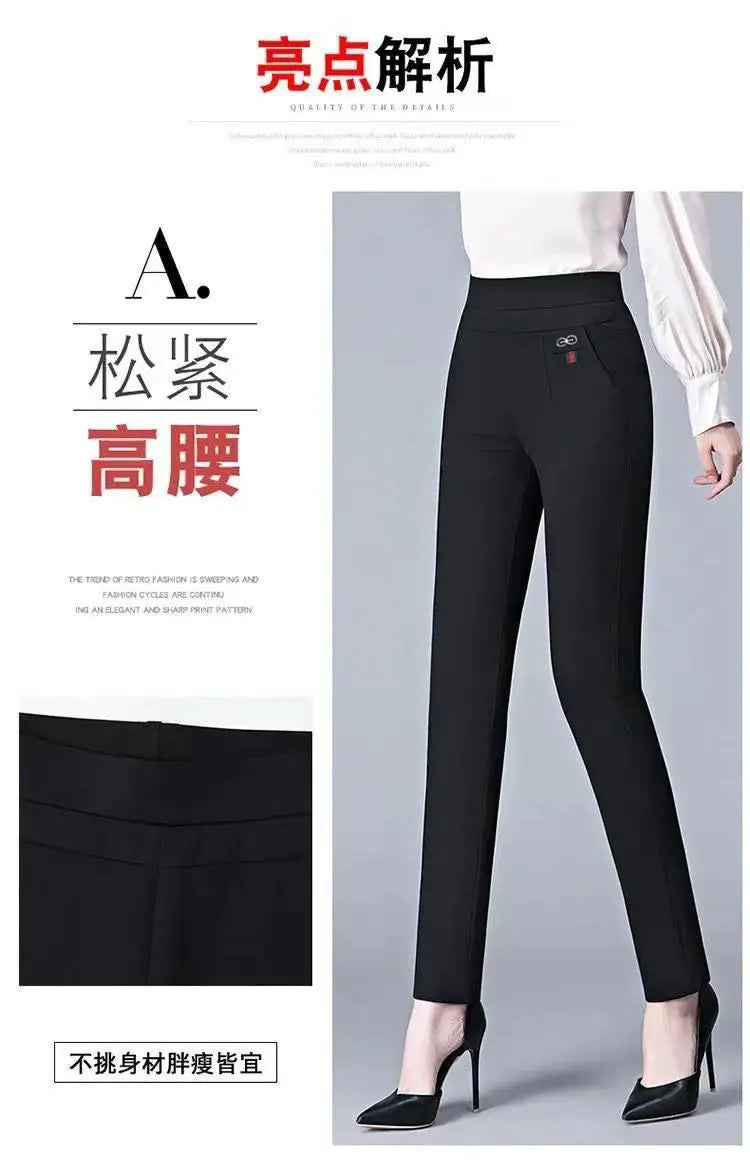 Office Lady Solid Big Size 6XL All-match Pencil Pants Spring Autumn Fashion Women Elastic High Waist Pockets Straight Trousers - reetell