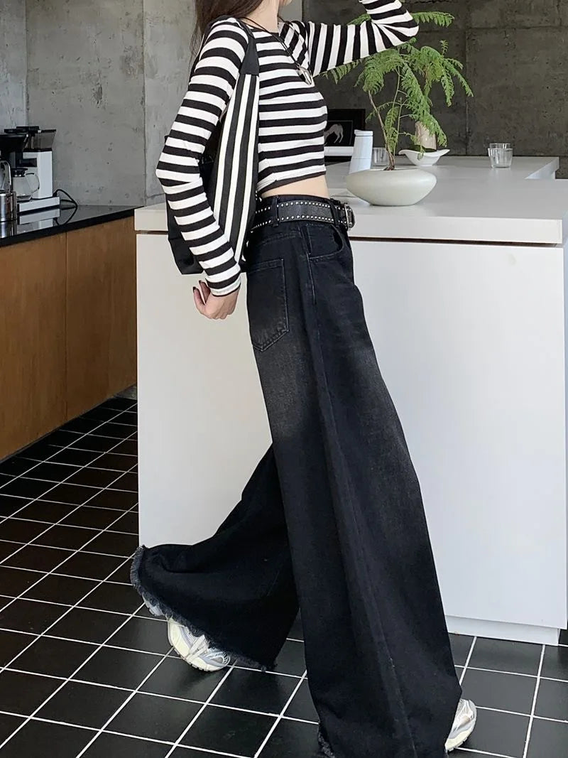 Hot Girl Baggy Jeans Femenina Y2k Street vintage Washed To Make Old Fried Straight Wide-Leg Denim Pants For Women - reetell