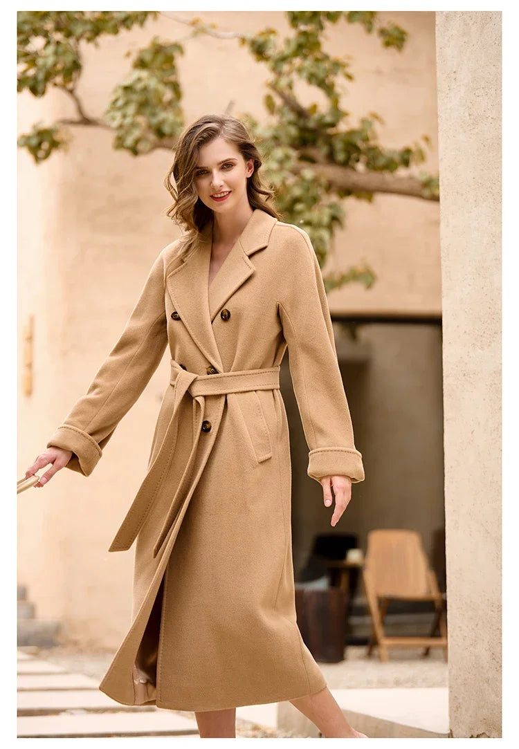 Women's Coat Double-sided 10% Cashmere 90% Wool Women's Long Coat Jacket, 2024 Winter New Long Cashmere Coat Women - reetell