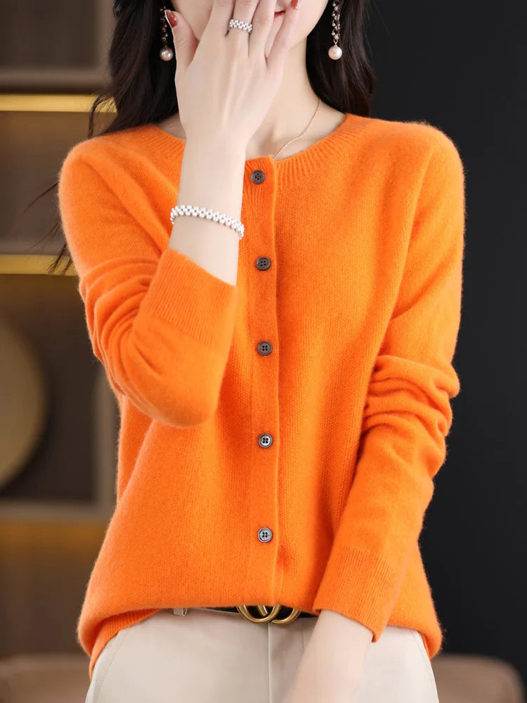 High Quality Round Neck Long Sleeve Cashmere 100% Merino Wool Pullover Women Sweater Coat Top - reetell