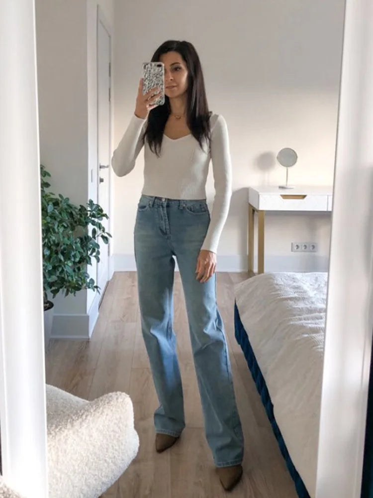 MiuKoMiYa Wide Leg Pink Jeans For Women High Waist Gray Full Denim Pants Straight Vintage Jean Women 2023 Fashion Denim Trousers - reetell