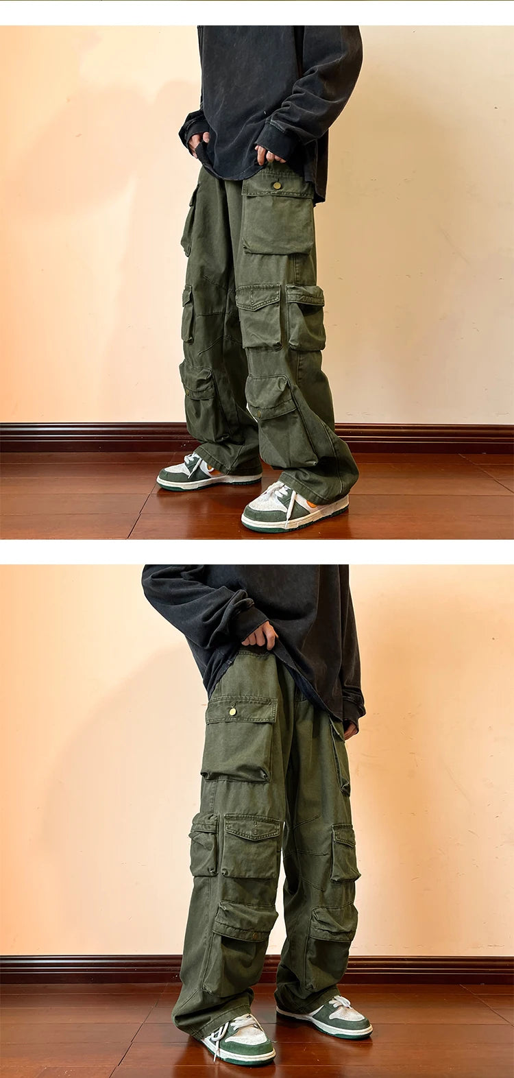 2023 Men Cargo Pants Multi-Pockets Tool Pants Harajuku Mens Vintage Loose Wide Leg Pants Streetwear Casual Hip-Hop Trousers