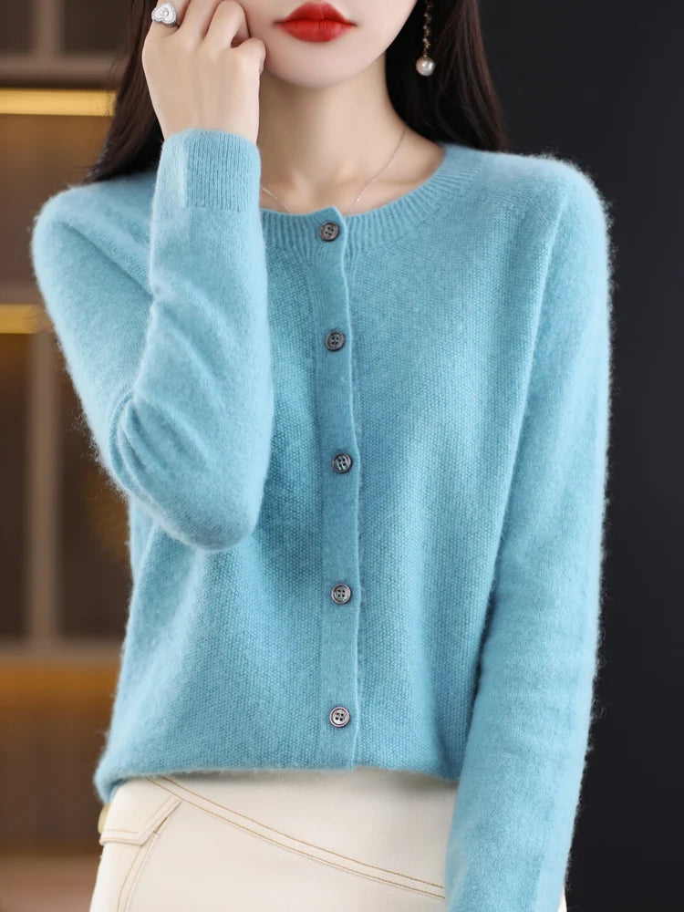 High Quality Round Neck Long Sleeve Cashmere 100% Merino Wool Pullover Women Sweater Coat Top - reetell