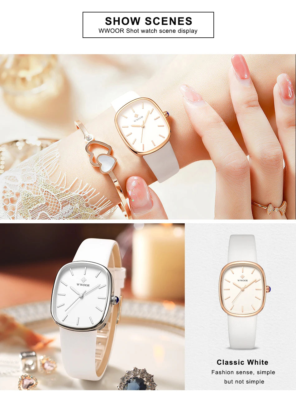 WWOOR 2024 Women Watch Fashion Leather Quartz Bracelet Watch Top Brand Luxury Waterproof Ladies Wristwatch Montre Femme Feminino