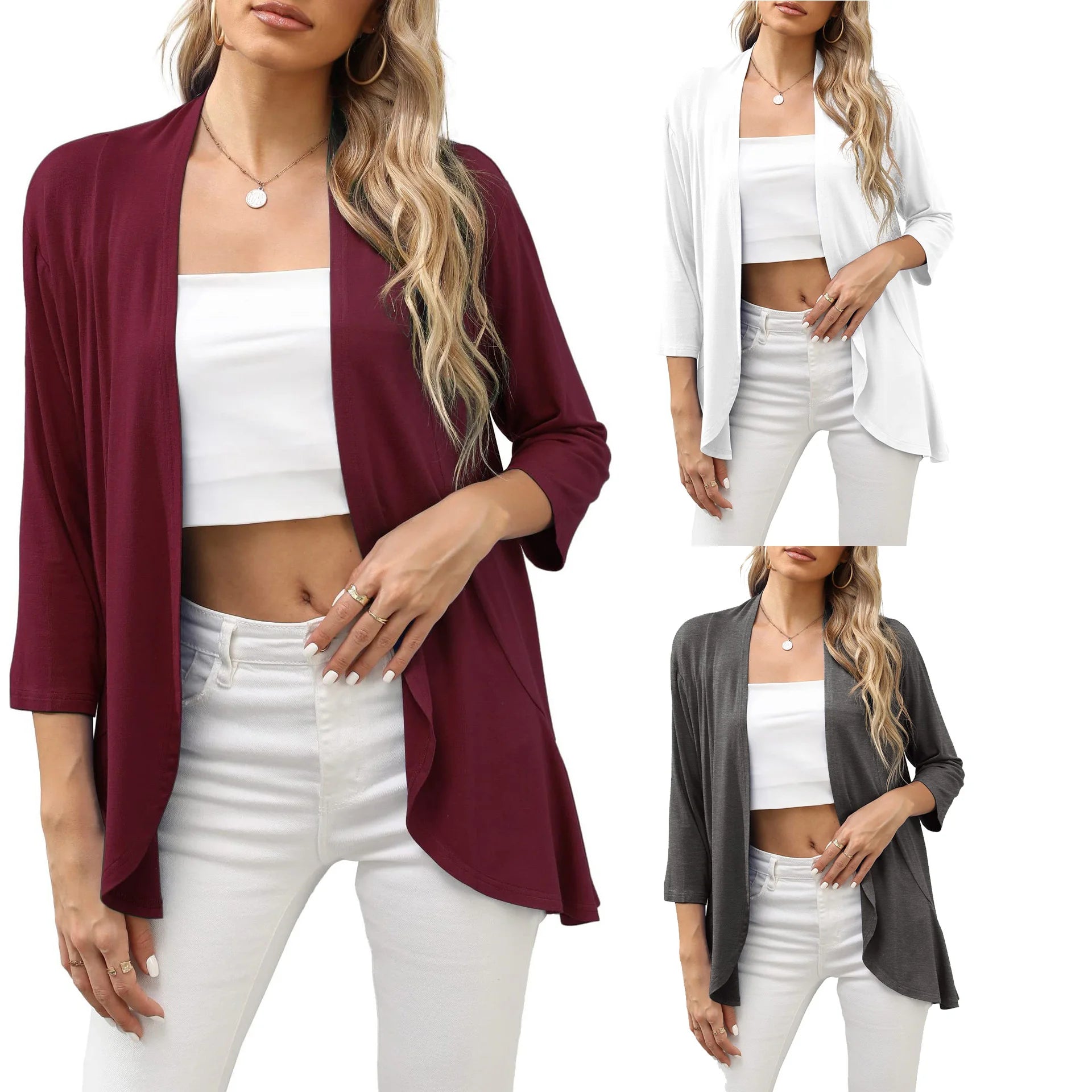 Women Fashion Cardigan Spring Solid Color Cardigan Top Open Stitch Solid Female Autumn - reetell