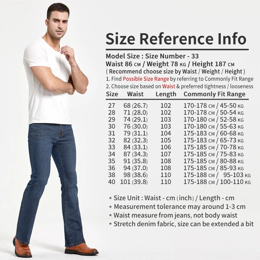 Mens Boot Cut Jeans Slightly Flared Slim Fit Blue Black Trousers Designer Classic Male Stretch Denim Pants - reetell