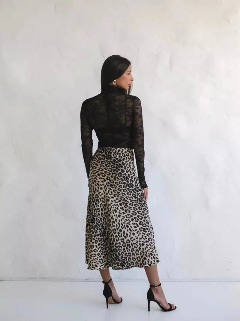 Sexy Leopard Print Long Skirts For Women 2024 Summer Fashion Vintage Women's Satin Maxi Skirt Female High Waist A-Line Skirt - reetell