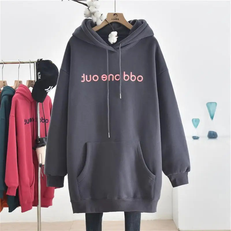 Autumn and Winter New Simplicity Versatile Temperament Women's Clothing Fashion Drawstring Letter Printing Long Sleeve Hoodie - reetell