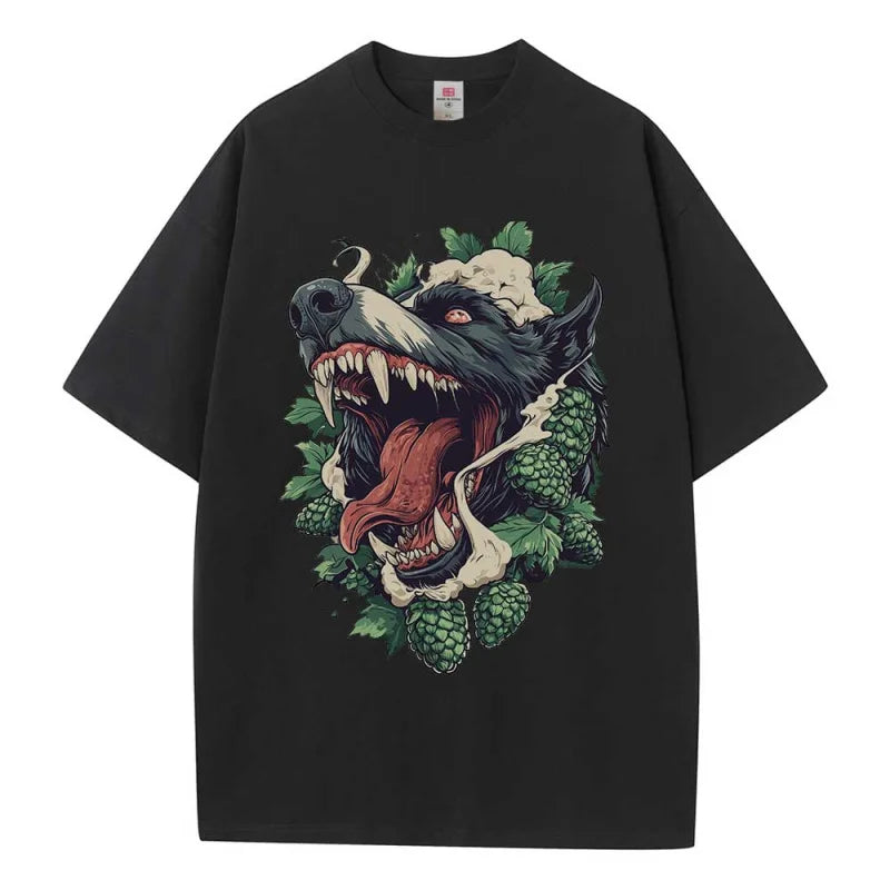 Baggy T Shirt Cotton Graphic Tees Designer Clothes Hellhound Head Pattern Dropped Shoulder Vintage Unisex Tops Oversize T Shirts - reetell