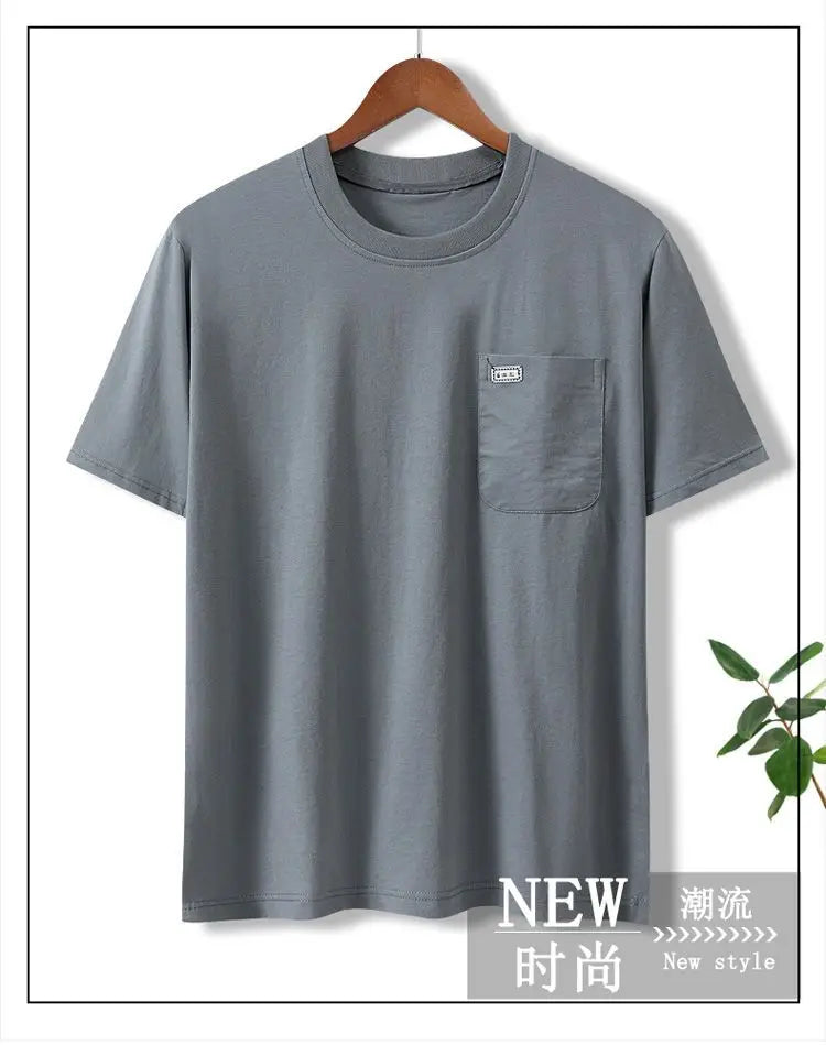 Summer New Cotton Men T-shirt O-neck Fashion Casual Basic Multicolor Pure Color T-shirts Male Pocket Tops Clothing Short Sleeve