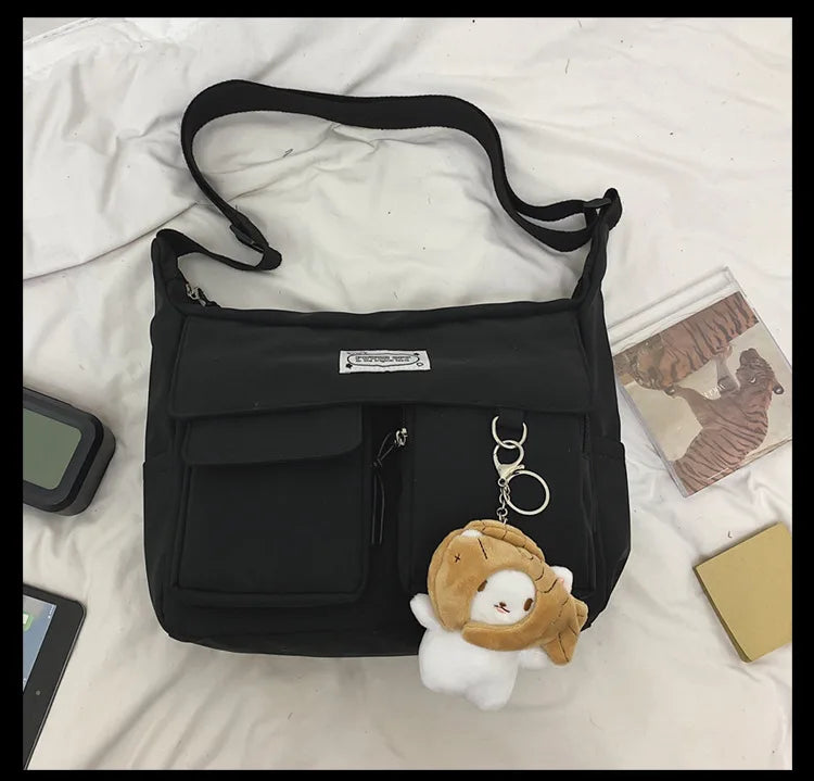 Korean Ulzzang Messenger Bag Women New 2023 Nylon Bags Multipockets Crossbody Bags For Women School Book Shoulder Bag Girls Sac - reetell