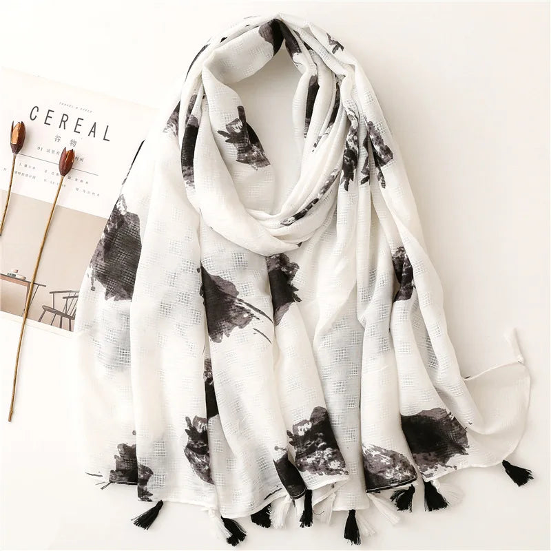 Women Luxury Brand Viscose Scarf Sexy Leopard Floral Tassel Shawl Autumn Winter Wrap Pashminas Stole Muslim Hijab Sjaal 180*90Cm - reetell