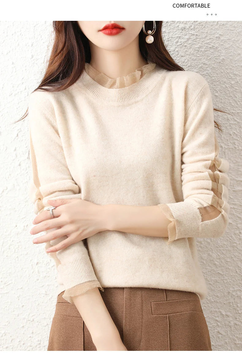 Lace collar Cashmere Elegant Women Sweater Knitted  Pullovers  Loose Soft Female Knitwear Jumper - reetell