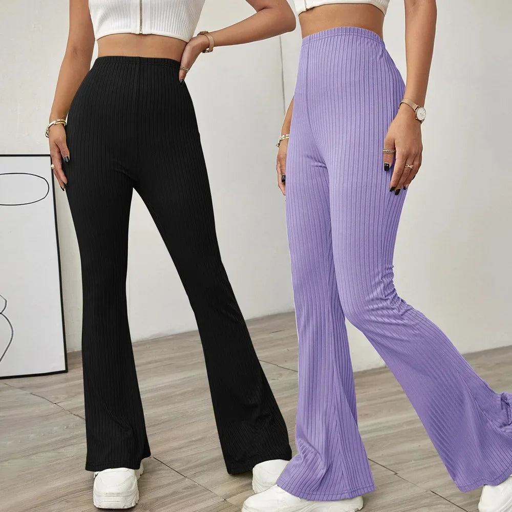 2024  temperament high-waist slimming beltless slightly flared knitted casual trousers for women - reetell