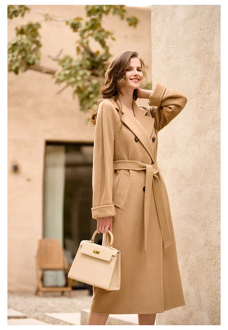 Women's Coat Double-sided 10% Cashmere 90% Wool Women's Long Coat Jacket, 2024 Winter New Long Cashmere Coat Women - reetell