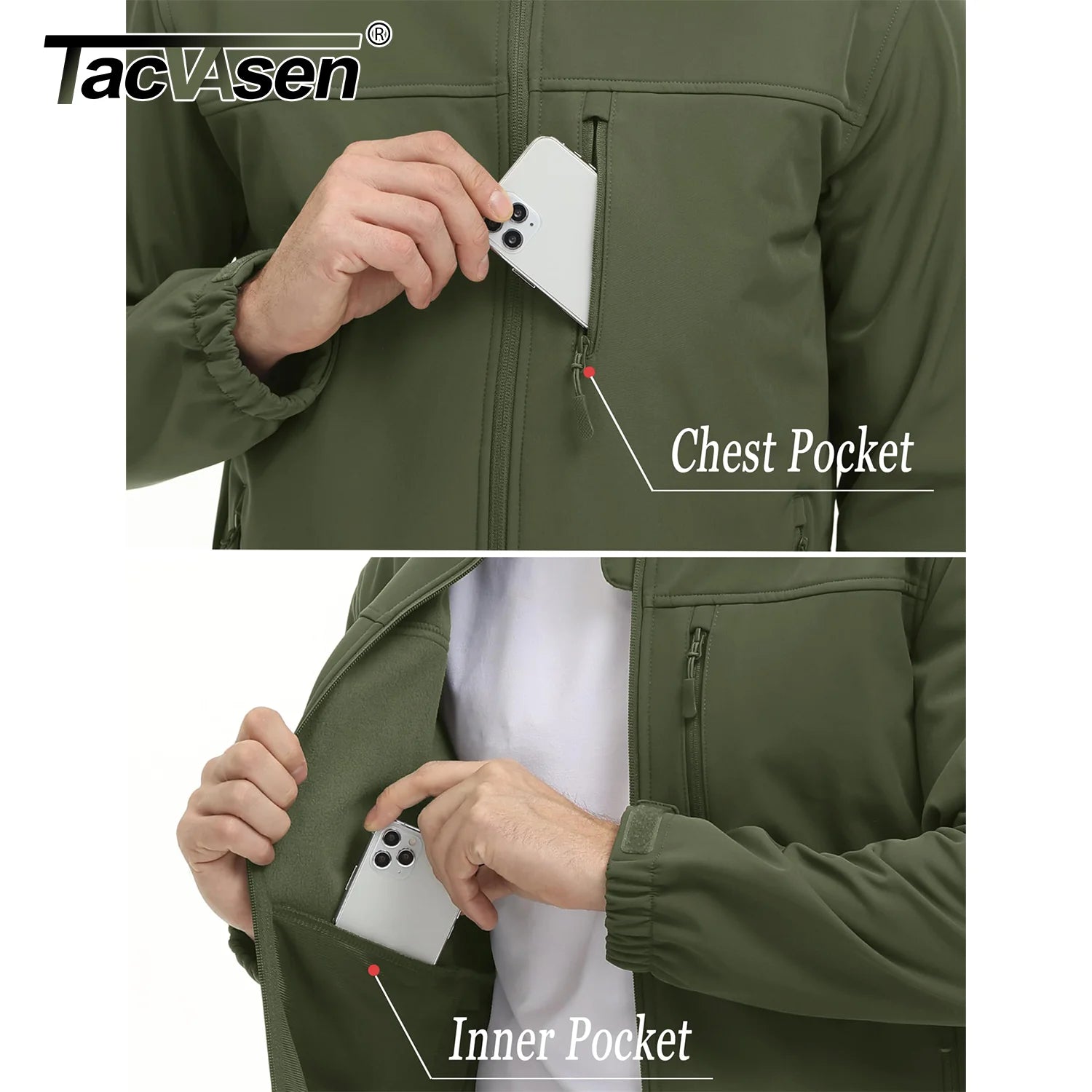 TACVASEN Waterproof Softshell Jackets Mens Winter Fleece Lined Work Jackets Zipper Pocket Outdoor Jacket Male Windbreaker - reetell