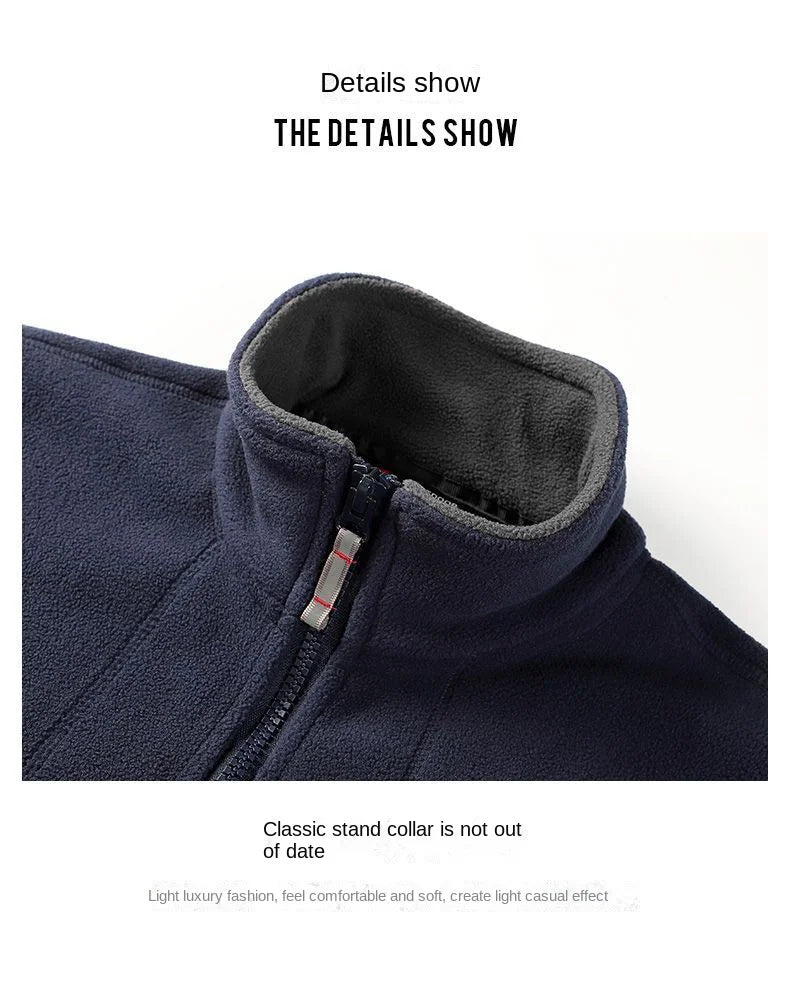 Winter Warm Fleece Jacket Men's Climbing Double Thickened Pocket Jacket Outdoor High Collar Windproof Ski Sweatshirt Coat Men - reetell