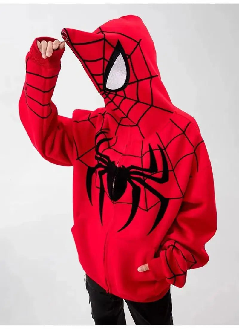 Gothic Y2k Anime Embroidery Zipper Spider Hoodies Men Sweatshirt Clothes Harajuku Oversize Hip Hop Long Sleeve Hoodie Men Women - reetell