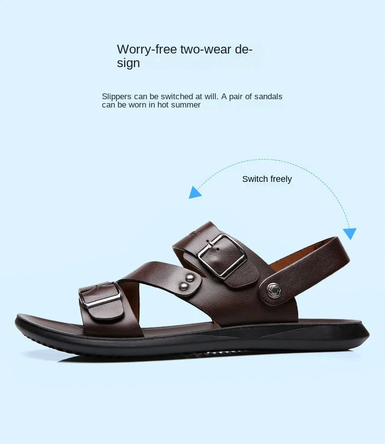 Simple Men's Sandals Solid Color PU Leather Men's Summer Shoes Casual Comfortable Open Toe Sandals Soft Beach Shoes Men's Sandal